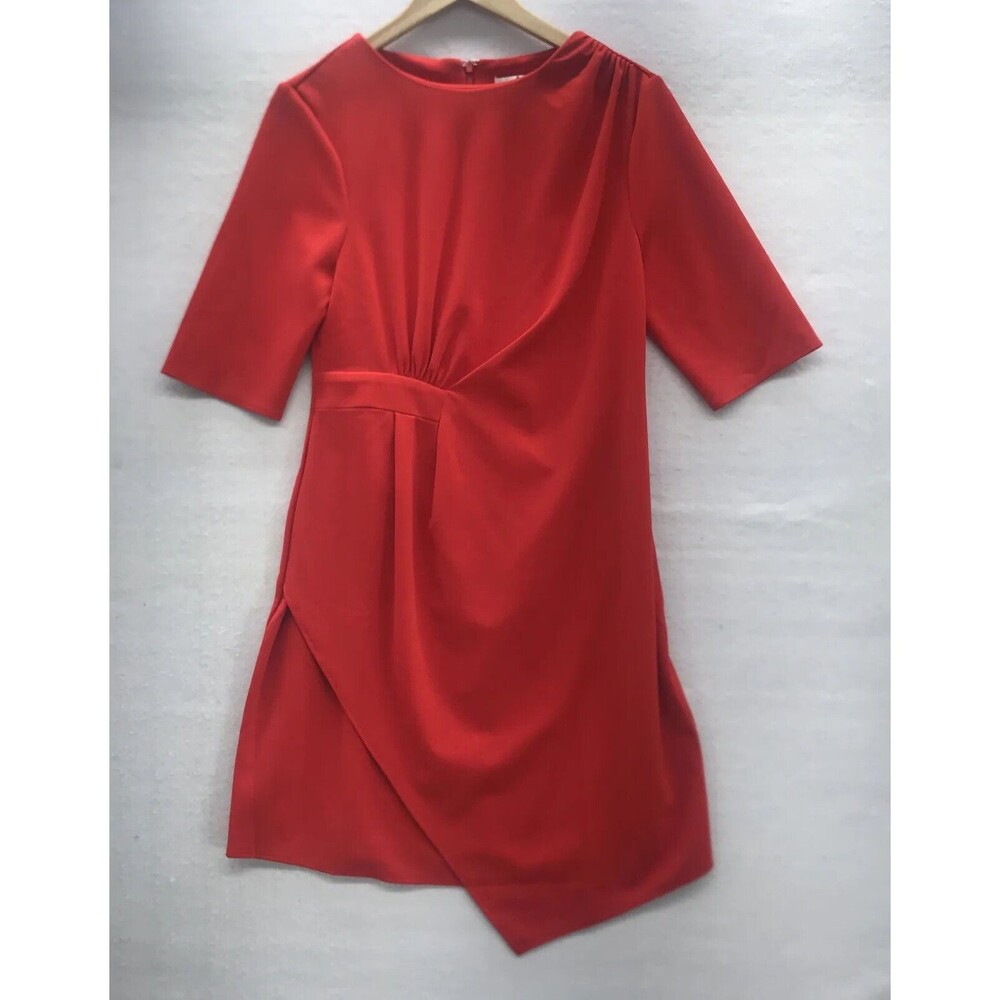 find. Womens Dress Size Medium Faux Wrap Rouche Red 1/4 Sleeves Career Business